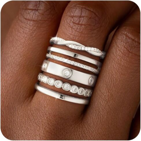RLMOON Stackable Gold Rings for Women Non Tarnish Dainty 14K Gold/Silver Plated Stacking Thumb Rings Cubic Zirconia Eternity Wedding Band Rings Gold Jewelry Size 6-10 in Saudi Arabia