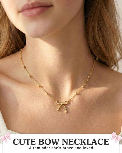 UNGENT THEM Always Remember You Are Loved - Cute Gold Bow Necklace Jewelry Gifts for Women Teen Girls in Saudi Arabia