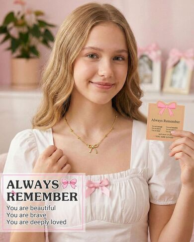 UNGENT THEM Always Remember You Are Loved - Cute Gold Bow Necklace Jewelry Gifts for Women Teen Girls in Saudi Arabia