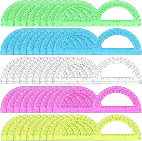 100 Pieces Protractors Bulk Plastic 180 Degrees 6 Inch Translucent Protractors for Geometry, Angle Measurement, 5 Colors in Saudi Arabia