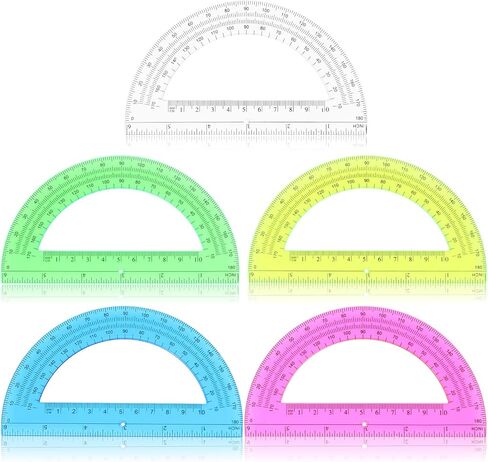 100 Pieces Protractors Bulk Plastic 180 Degrees 6 Inch Translucent Protractors for Geometry, Angle Measurement, 5 Colors in Saudi Arabia