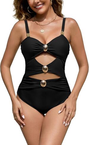 SHEKINI Women's One Piece Swimsuit Cutout Bathing Suit Sexy Ruched Swimwear High Waisted Slimming Swimsuits in Saudi Arabia
