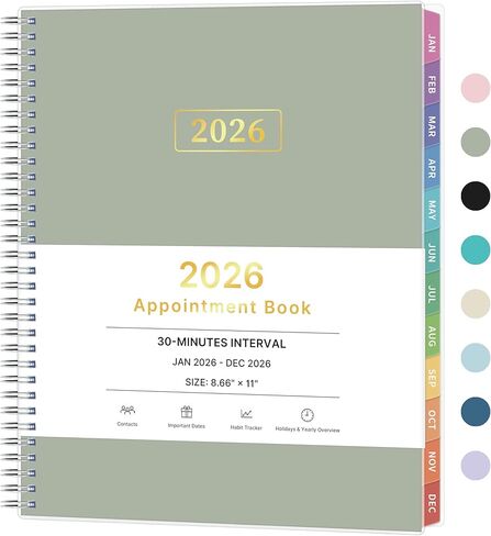 2026 Appointment Book, 30 Minutes-Hourly, Weekly ＆ Monthly Calendar Planner 2026, Jan 2026 - Dec 2026, 8.5'' x 11'', 2026 Daily Planner with Tabs ＆Pocket, Flexible Cover, Great for Office, Home, School in Saudi Arabia