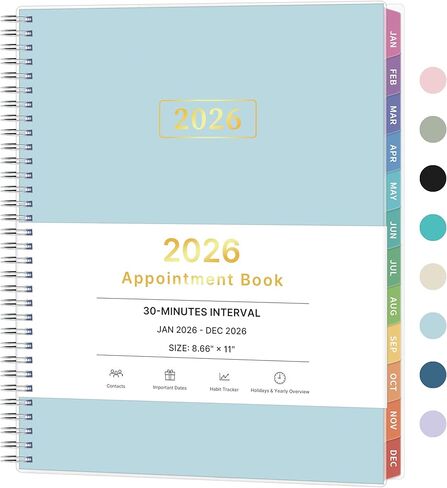 2026 Appointment Book, 30 Minutes-Hourly, Weekly ＆ Monthly Calendar Planner 2026, Jan 2026 - Dec 2026, 8.5'' x 11'', 2026 Daily Planner with Tabs ＆Pocket, Flexible Cover, Great for Office, Home, School in Saudi Arabia