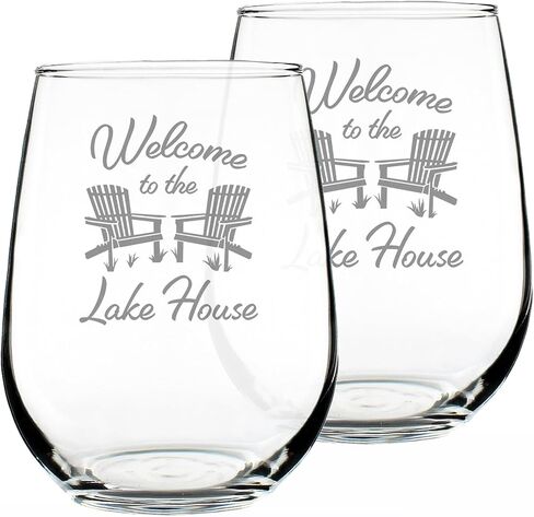 مرحبًا بكم في The Lake House - كأس نبيذ بدون جذع - ديكور كابينة ريفي من Lake Home - أكواب كبيرة بحجم 17 أونصة in Kuwait