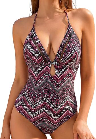 LIZENS Women's Halter Neck Swimsuit One Piece V-Neck Swimwear Ethnic in Saudi Arabia