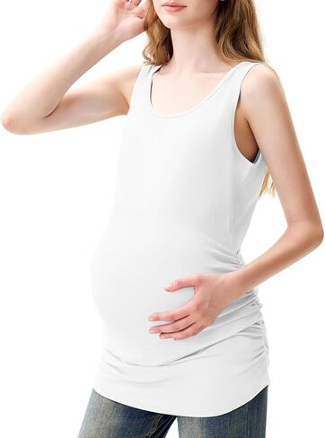 Maternity Tank Top and T-Shirt Set, Scoop Neck, Side Ruched, White, Black, Light Blue, Casual Wear, 3 S-XXL (US, Alpha, 1 Month, White) in Saudi Arabia