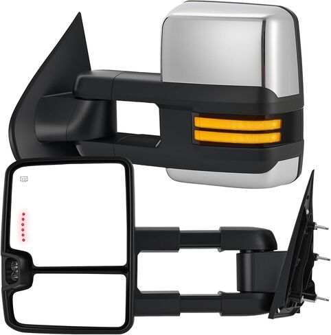 مرايا السحب متوافقة مع 2014-2018 تشيفي سيلفرادو جي إم سي سييرا، مرايا جانبية لقطر المقطورة ممتدة مع إشارة دوران متتابعة، ضوء احتياطي، تسخين كهربائي قابل للتعديل، كروم in Kuwait