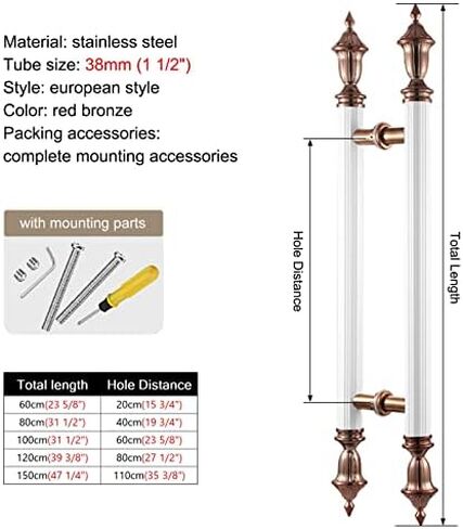 European Style Red Bronze Commercial Door Handles for Entrance/Wood Door Double Sided Glass Door Grab 150cm (47 1/4")*110cm Mounting Screws Included in Saudi Arabia