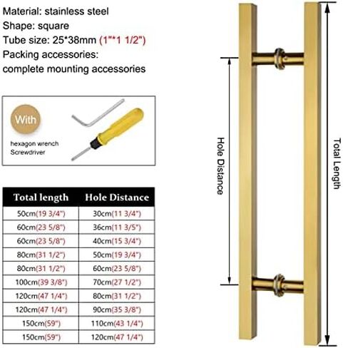 Modern Commercial Office Door Pull Handles with Push Pull Function Barn Door Pull Handle Stylish Rectangle Glass Door Handle for Front Door (Gold 150cm/59) in Saudi Arabia