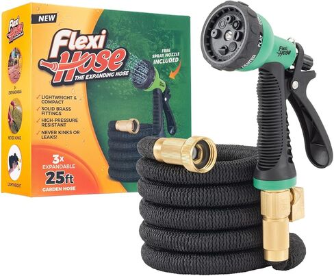Flexi Hose Expandable Garden Hose with 8 Function Nozzle, 100FT - Lightweight Retractable Garden Hose, Water Hose - No-Kink Flexibility, 3/4 Inch Solid Brass Fittings and Double Latex Core in Saudi Arabia