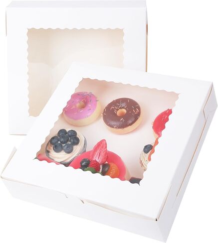 10 Packs Pie Boxes with Window,10x10x2.5 Inches White Cookie Boxes,Chocolate Covered Strawberries,Desserts,Macarons,Muffins,Pastry,Donuts,Cakes,Baked Goods in Saudi Arabia