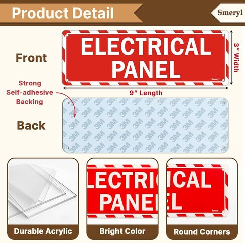 Electrical Panel Signs, 9" x 3" Electrical Panel Labels, Self-Adhesive Backing, Thick Acrylic, Weatherproof, Outdoors or Indoors Use, Easy to Install, 2 Pack in Saudi Arabia