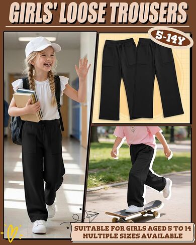 Girls' Sweatpants Wide Leg Casual Kids Drawstring Pants Baggy Athletic Loose Solid Teen Jogger Pants with Pockets in Saudi Arabia