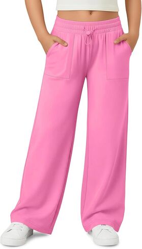 Girls' Sweatpants Wide Leg Casual Kids Drawstring Pants Baggy Athletic Loose Solid Teen Jogger Pants with Pockets in Saudi Arabia