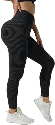 Ribbed Leggings for Women Knit Yoga Legging Seamless High Waist Tummy Control Skinny Pant Scrunch Butt Lift Sport Pant in Saudi Arabia