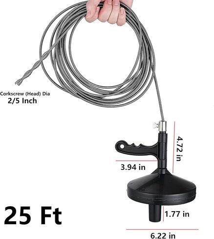 25 Ft Heavy Duty Drain Auger & Plumbing Snake, Sewer Snake for Bathtub, Shower, Sink, Toilet Drain Clog Removal, Manual Drill Pipe Snake Tool with Gloves, Destapa Cañerias Serpiente de Drenaje in Saudi Arabia