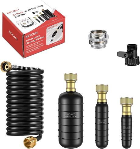 مجموعة أدوات تنظيف الصرف المكونة من 3 قطع، مزيل الانسداد الذي يعمل بالطاقة المائية لأنابيب مستقيمة مقاس 1 بوصة - 6 بوصة، خرطوم بطول 10 أقدام مع صمام إغلاق ومحول صنبور نحاسي، مثالي لمصارف الأرضيات وعمليات التنظيف والخطوط الرئيسية in Kuwait