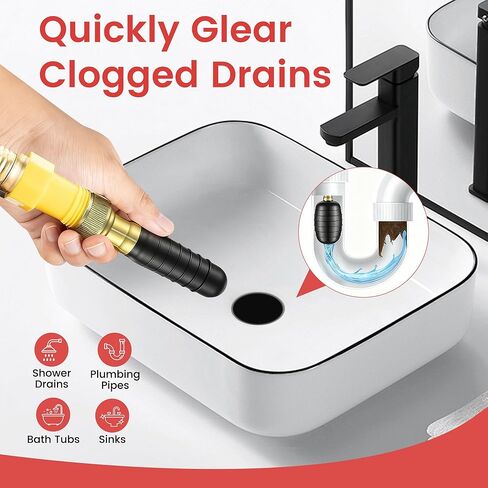 مجموعة أدوات تنظيف الصرف المكونة من 3 قطع، مزيل الانسداد الذي يعمل بالطاقة المائية لأنابيب مستقيمة مقاس 1 بوصة - 6 بوصة، خرطوم بطول 10 أقدام مع صمام إغلاق ومحول صنبور نحاسي، مثالي لمصارف الأرضيات وعمليات التنظيف والخطوط الرئيسية in Kuwait