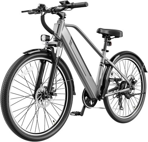 Electric Bike for Adults, Ebike 1000W Peak Motor, 25MPH Commuter Ebike, Up to 40 Miles Range, 26" Electric Bicycle for Adults with 375WH Removable Battery, All-Terrain E-Bike for Leisure(Gray) in Saudi Arabia