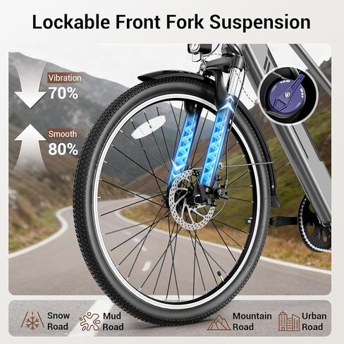 Electric Bike for Adults, Ebike 1000W Peak Motor, 25MPH Commuter Ebike, Up to 40 Miles Range, 26" Electric Bicycle for Adults with 375WH Removable Battery, All-Terrain E-Bike for Leisure(Gray) in Saudi Arabia