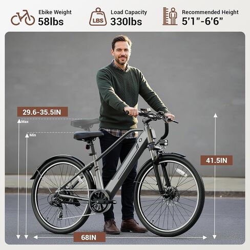 Electric Bike for Adults, Ebike 1000W Peak Motor, 25MPH Commuter Ebike, Up to 40 Miles Range, 26" Electric Bicycle for Adults with 375WH Removable Battery, All-Terrain E-Bike for Leisure(Gray) in Saudi Arabia