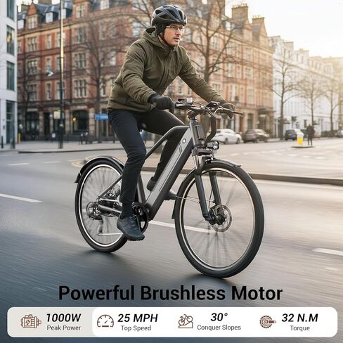 Electric Bike for Adults, Ebike 1000W Peak Motor, 25MPH Commuter Ebike, Up to 40 Miles Range, 26" Electric Bicycle for Adults with 375WH Removable Battery, All-Terrain E-Bike for Leisure(Gray) in Saudi Arabia