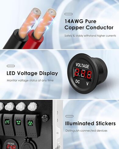 5 صندوق مفاتيح هزاز مع USB وPD نوع C شواحن مزدوجة ومقبس ولاعة السجائر وقواطع دوائر الفولتميتر، لوحة مفاتيح تبديل بحرية للسيارة والشاحنة والقوارب RV ATV UTV in Saudi Arabia