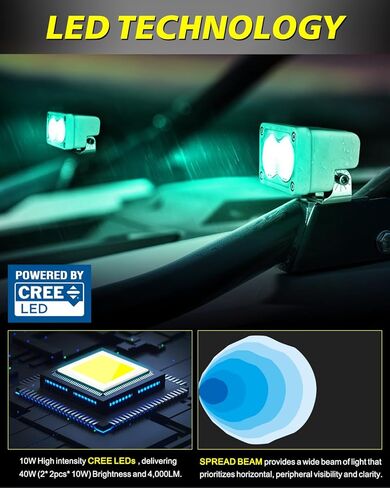 قارب أخضر LED ضوء القرون مقاوم للماء 2 قطعة 40 واط كري LED أضواء الملاحة البحرية الصيد سطح السفينة المقصورة مجاملة الأخضر منتشر الكاشف لبونتون كاياك جون قارب يخت شاحنة مقطورة العربة in Kuwait