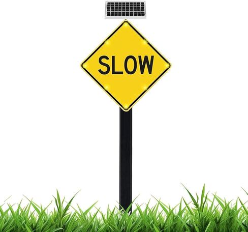 لافتات مرور وامضة بطيئة تعمل بالطاقة الشمسية مقاس 24 بوصة - لافتات طريق مرورية مضيئة بإضاءة LED، تحذير من سرعة الطريق من الألومنيوم مع وظيفة الوميض التلقائي في الليل (A، 61 سم / 24 بوصة) in Kuwait