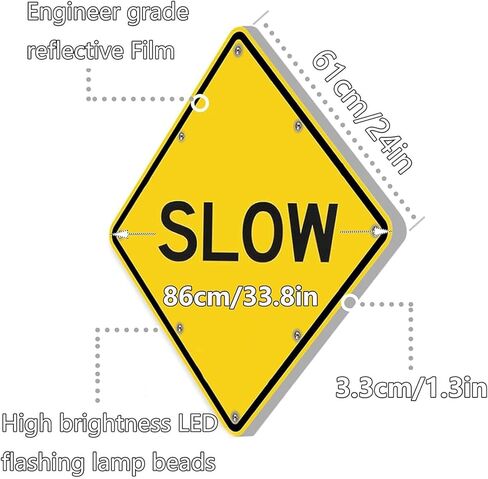 لافتات مرور وامضة بطيئة تعمل بالطاقة الشمسية مقاس 24 بوصة - لافتات طريق مرورية مضيئة بإضاءة LED، تحذير من سرعة الطريق من الألومنيوم مع وظيفة الوميض التلقائي في الليل (A، 61 سم / 24 بوصة) in Kuwait