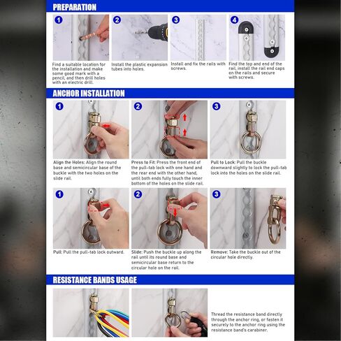 TOBWOLF Resistance Band Wall Mount System, Sturdy Resistance Bands Wall Anchor, Space Saving Home Gym Solution for Strength Training, Wall Mount Workout Anchors Multi-Purpose for Complete Full Body in Saudi Arabia