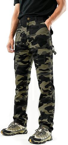 RANKSING Men's Cargo Pants for Work Relaxed Fit Outdoor Multi-Pocket Work Utility Tactical Hiking Travel Casual Pants in Kuwait