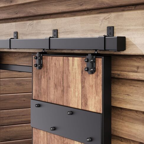 Easelife 10FT Exterior Sliding Barn Door Hardware Kit, Box Rail Track, 450lb Capacity, Black Weather-Resistant Steel, Wall Mount System for Outdoor Use, Fit Double 30in Door in Saudi Arabia