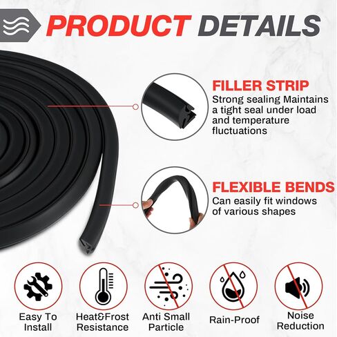 Nuanchu 33 Feet EPDM Dense Rubber Window Locking Gasket Fits 1/4" Glass and 1/8" Edge One Piece Locking System Gasket Weather Stripping Seal for Stationary Windows or Windshields in Saudi Arabia