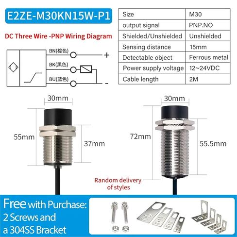 M30 Long Distance Metal Proximity Switch, Induction 30MM Cylindrical Sensor DC Three-Wire 24V, 1pc(E2ZE-M30KN15W-P1) in Saudi Arabia