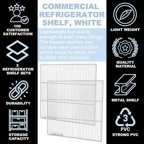 Set of 2 Commercial Freezer and Refrigerator Replacement Shelves (23.25" x 23") - Adjustable Utility Steel Wire Metal Shelf - Commercial Refrigerator Shelf, White in Kuwait