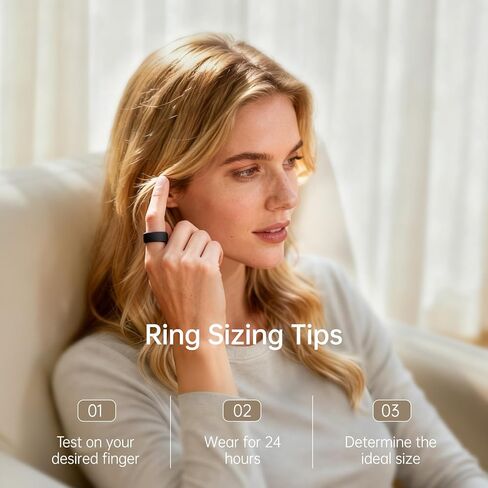 حلقة ذكية للنساء والرجال، متتبع صحي مع معدل ضربات القلب/أكسجين الدم/ضغط الدم/مراقبة النوم/عد الخطوات (مجموعة المقاسات فقط، 6-14#) in Kuwait