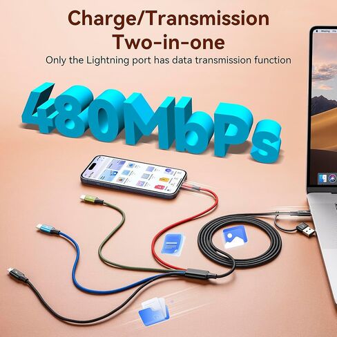 كابل شحن متعدد MINLU USB-C 4 في 2 لجميع الأجهزة المزودة بمنافذ USBC/Lightning/Micro، سلك شاحن iPhone من النوع C، شاحن سيارة للسفر لسلسلة iPhone، Android، iPad، Kindle، PS - 2Pack/6Ft in Saudi Arabia