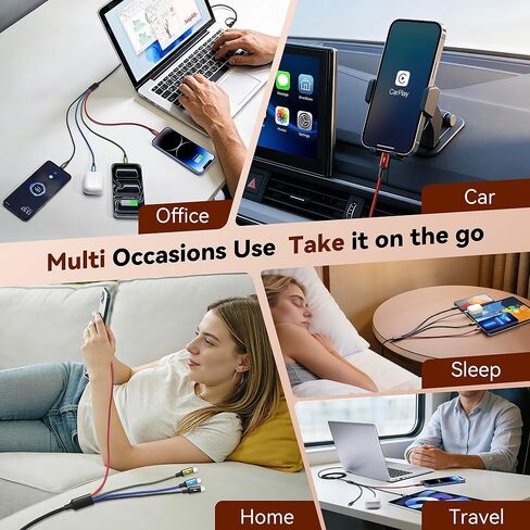 كابل شحن متعدد MINLU USB-C 4 في 2 لجميع الأجهزة المزودة بمنافذ USBC/Lightning/Micro، سلك شاحن iPhone من النوع C، شاحن سيارة للسفر لسلسلة iPhone، Android، iPad، Kindle، PS - 2Pack/6Ft in Saudi Arabia