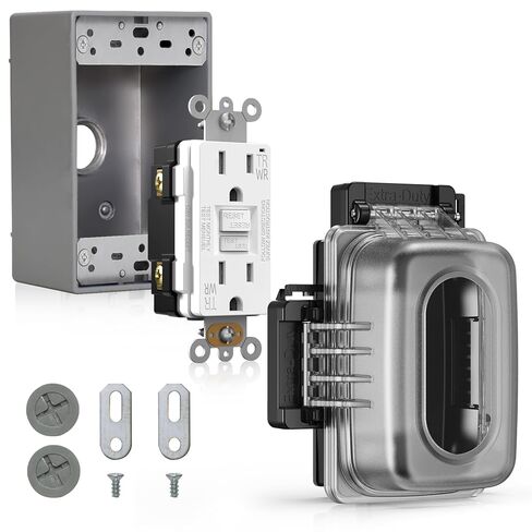 ELEGRP Outdoor GFCI Outlet with in Use Cover and Box Kit, 1 Gang, 20 Amp TRWR Self-Test GFI Receptacle, Extra Duty Metallic Electrical Outlet Box, Lockable in Use Cover, UL Listed, White, 1 Pack in Saudi Arabia