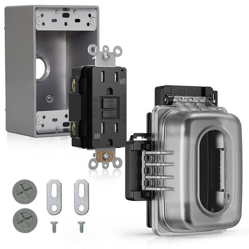 ELEGRP Outdoor GFCI Outlet with in Use Cover and Box Kit, 1 Gang, 20 Amp TRWR Self-Test GFI Receptacle, Extra Duty Metallic Electrical Outlet Box, Lockable in Use Cover, UL Listed, White, 1 Pack in Saudi Arabia