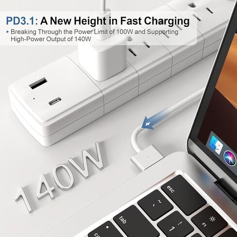 140W USB-C to Magnetic 3 Cable 6.6FT, Compatible with MagSafe 3 for MacBook Pro 14" 16" & Air 13" 15" M4 M3 M2 2021-2025 Fast Charging Cord White in Saudi Arabia
