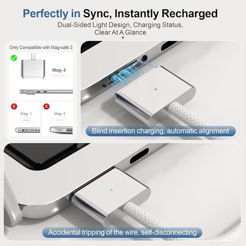 140W USB-C to Magnetic 3 Cable 6.6FT, Compatible with MagSafe 3 for MacBook Pro 14" 16" & Air 13" 15" M4 M3 M2 2021-2025 Fast Charging Cord White in Saudi Arabia