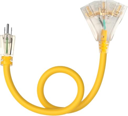 3FT 12 Gauge Heavy Duty Outdoor Extension Cord Waterproof with 3 Outlets & Lighted End, STW 15A 1875W 3-Prong Yellow Flexible Power Cord for Indoor Outside Decorations Garage, Garden, ETL in Saudi Arabia