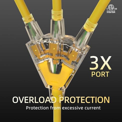 3FT 12 Gauge Heavy Duty Outdoor Extension Cord Waterproof with 3 Outlets & Lighted End, STW 15A 1875W 3-Prong Yellow Flexible Power Cord for Indoor Outside Decorations Garage, Garden, ETL in Saudi Arabia