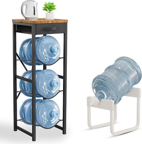 5 Gallon Water Jug Holder Stand 3-Tier Water Bottle Storage Rack & Dispenser Organizer with Stainless Steel Frame, BPA-Free Fast-Flow Spout, Heavy-Duty Wood Top Shelf for Home Kitchen & Office in Saudi Arabia