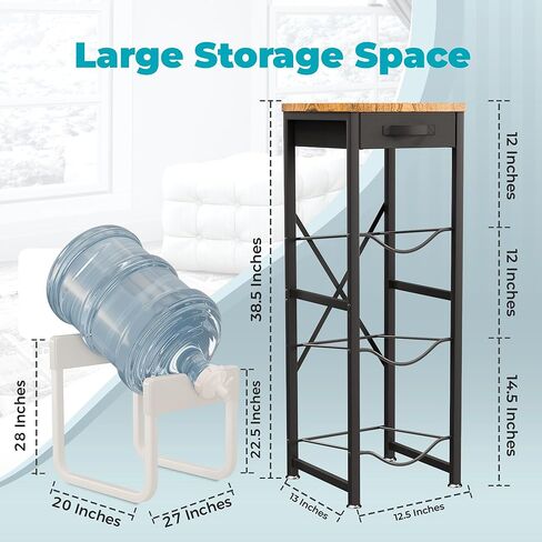5 Gallon Water Jug Holder Stand 3-Tier Water Bottle Storage Rack & Dispenser Organizer with Stainless Steel Frame, BPA-Free Fast-Flow Spout, Heavy-Duty Wood Top Shelf for Home Kitchen & Office in Saudi Arabia