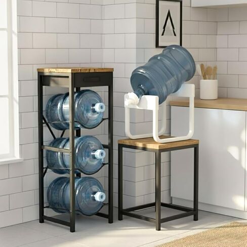5 Gallon Water Jug Holder Stand 3-Tier Water Bottle Storage Rack & Dispenser Organizer with Stainless Steel Frame, BPA-Free Fast-Flow Spout, Heavy-Duty Wood Top Shelf for Home Kitchen & Office in Saudi Arabia