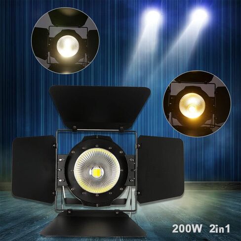 200W COB 2-in-1 LED Stage Light Blinder DMX-512 DJ Spotlight مع أبواب الحظيرة - ضوء أبيض دافئ وبارد للمرحلة، الحفلات، الزفاف، الكنيسة، المسرح، استوديو الصور in Kuwait